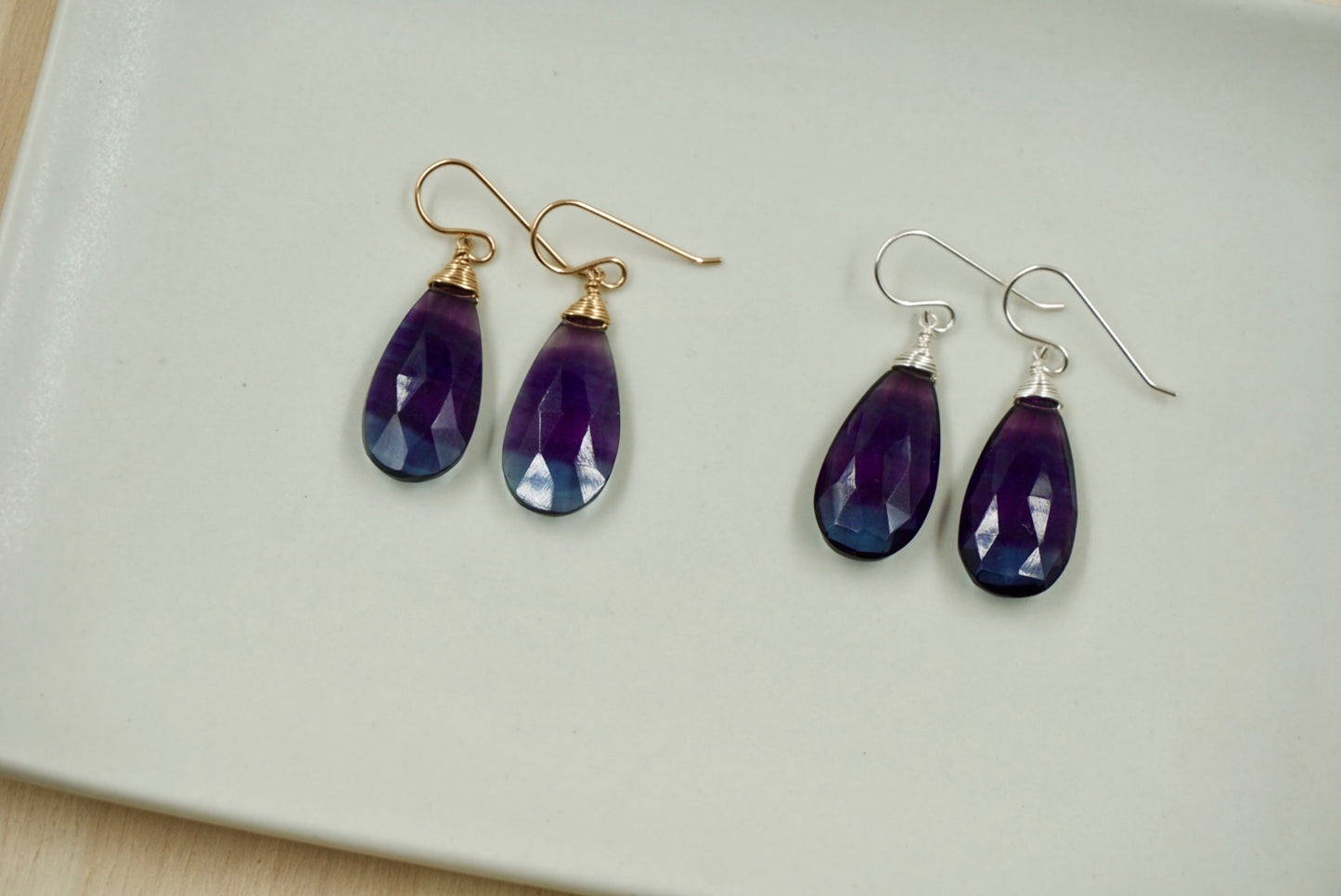 Rainbow Fluorite Earrings in Sterling Silver