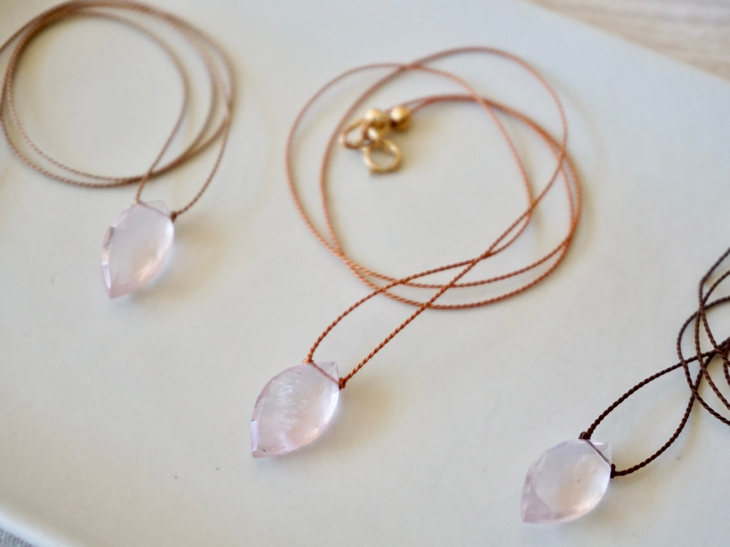 Rose Quartz Pendant on Silk Cord with Sterling Silver Clasp