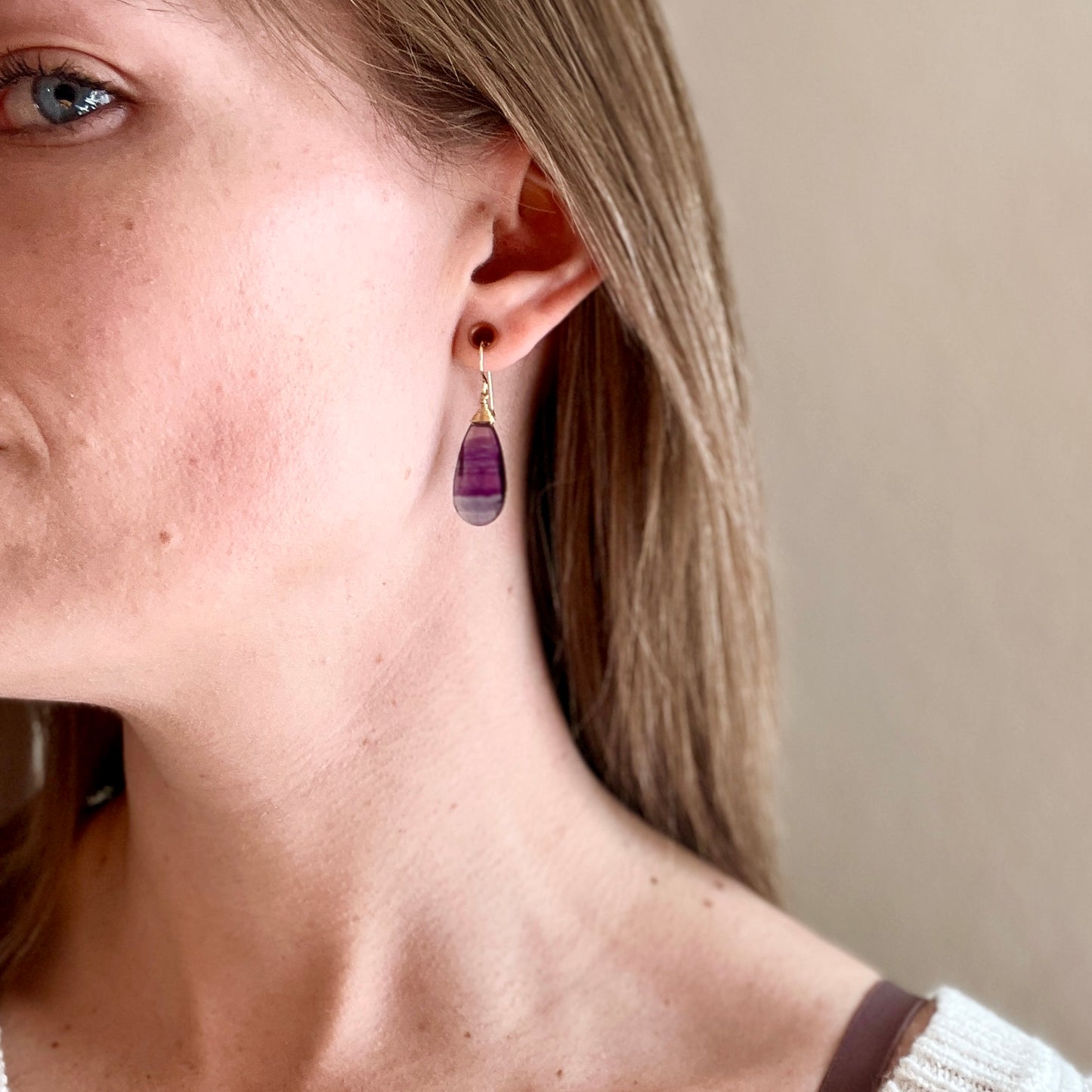 Rainbow Fluorite Earrings in Sterling Silver